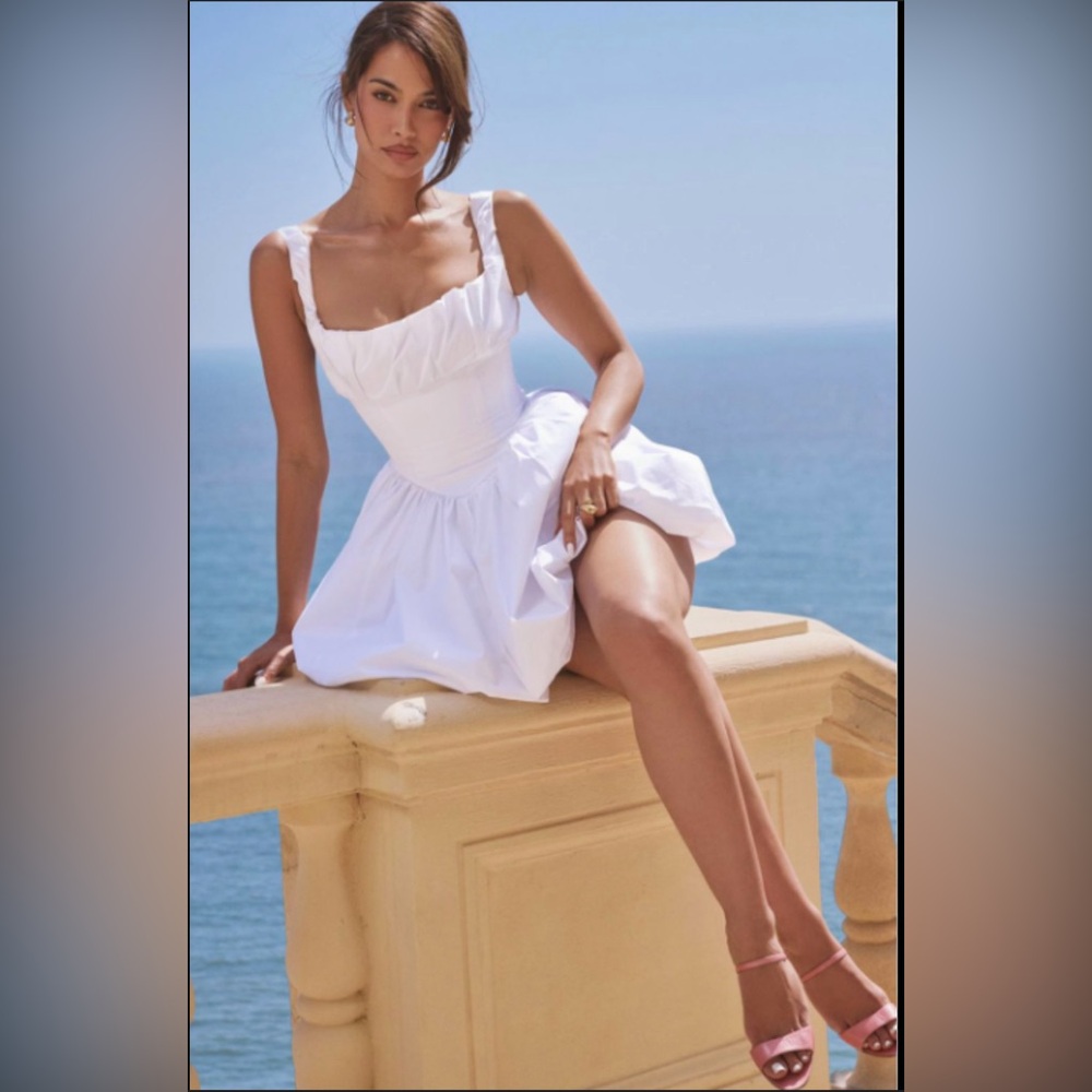 House of CB- Le Puff White Cotton Tulle Mini Dress Square Neck dress